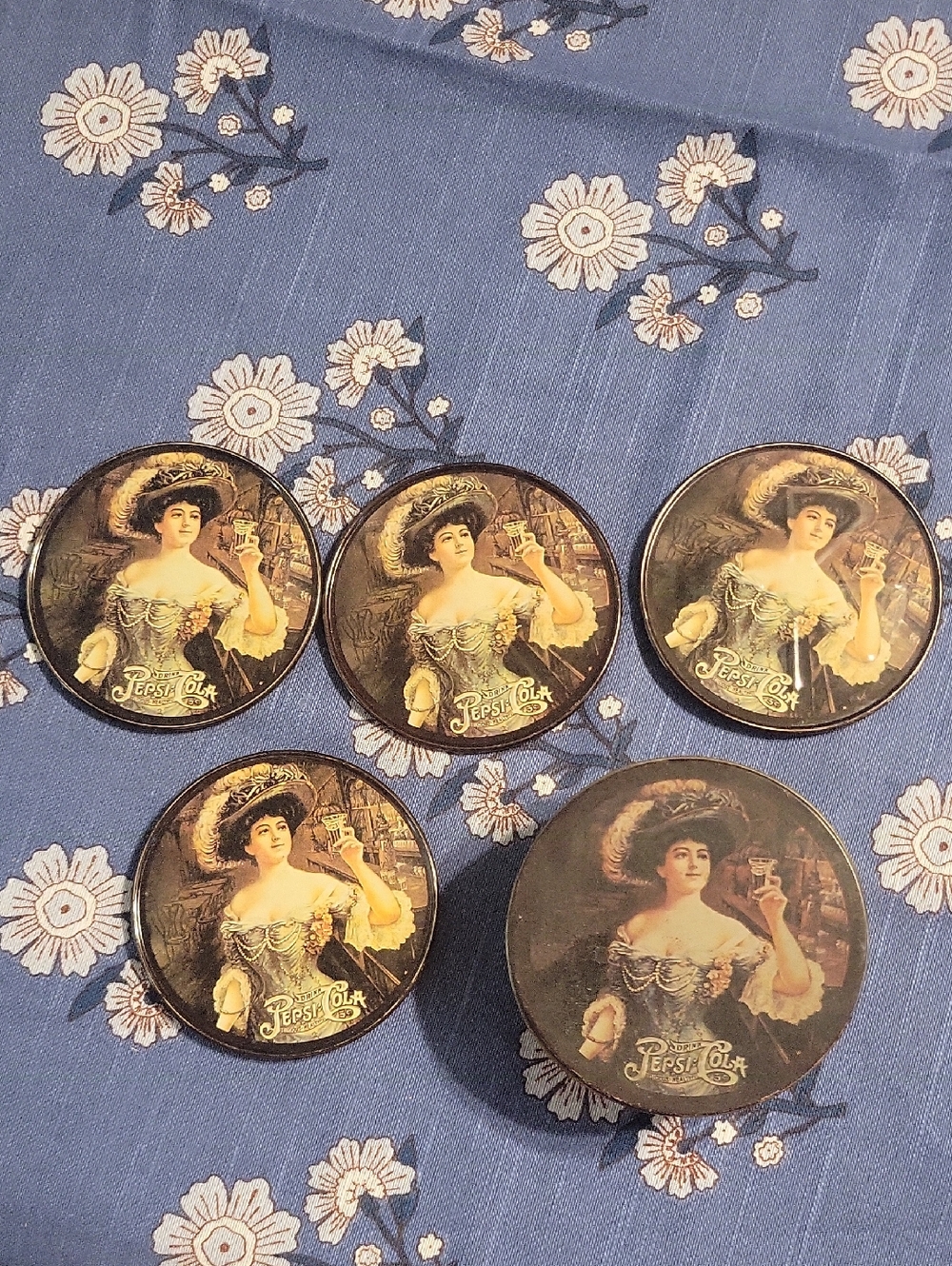 Pepsi Vintage Woman Portrait Round Tin Set – Blue and Gold